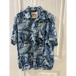 Vintage Silk Circa 1969 Abstract‎ Print Button Up Short Sleeve Shirt L